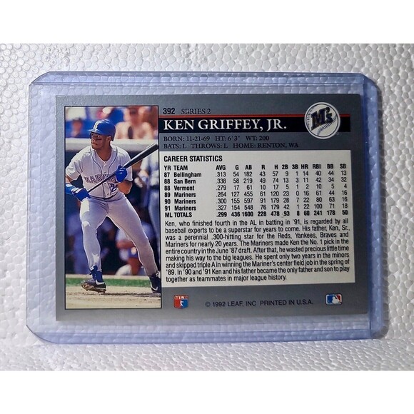 Ken Griffey Jr. 1992 Leaf MLB #392 Series 2 Baseball Card Seattle Mariners - Picture 2 of 2